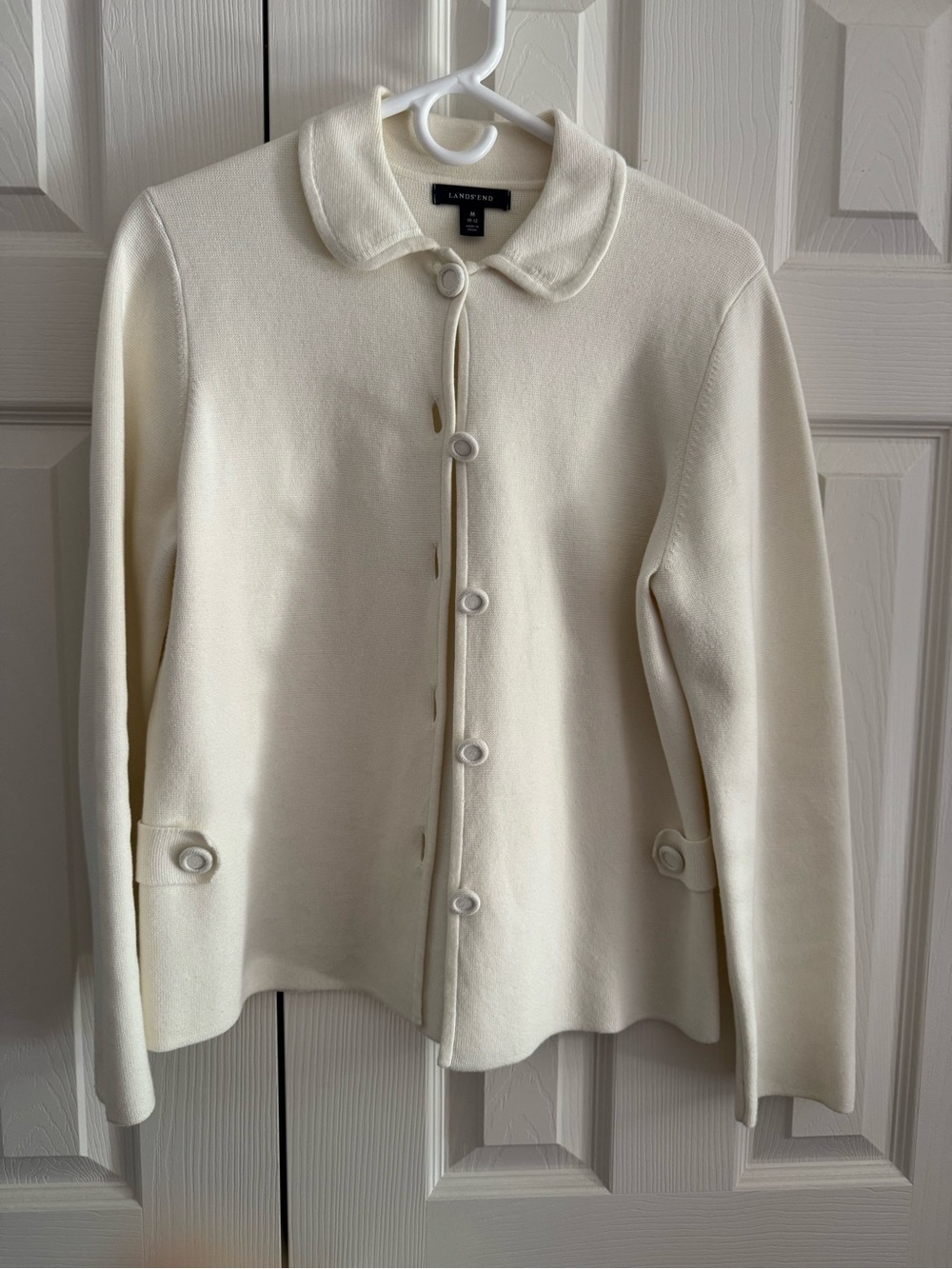 Lands' End Cream Button-Front Jacket with Rounded Collar Vintage
